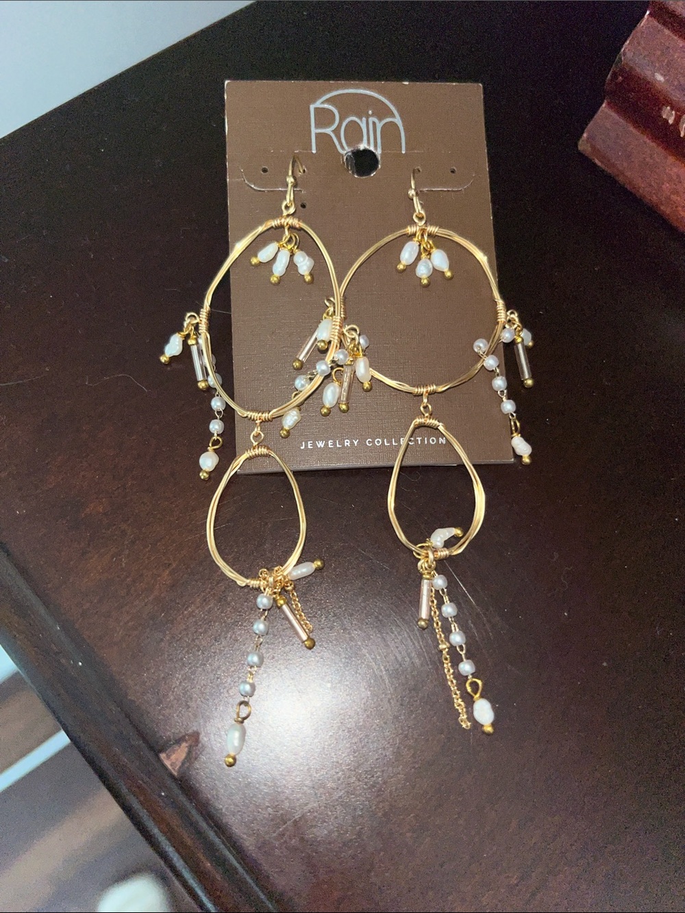 Anthropologie gold pearl dainty long earrings nwt